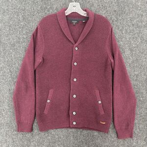Ted Baker Cardigan Sweater Men's 3 (US 38) Burgundy Shawl Collar Knit Grandpa